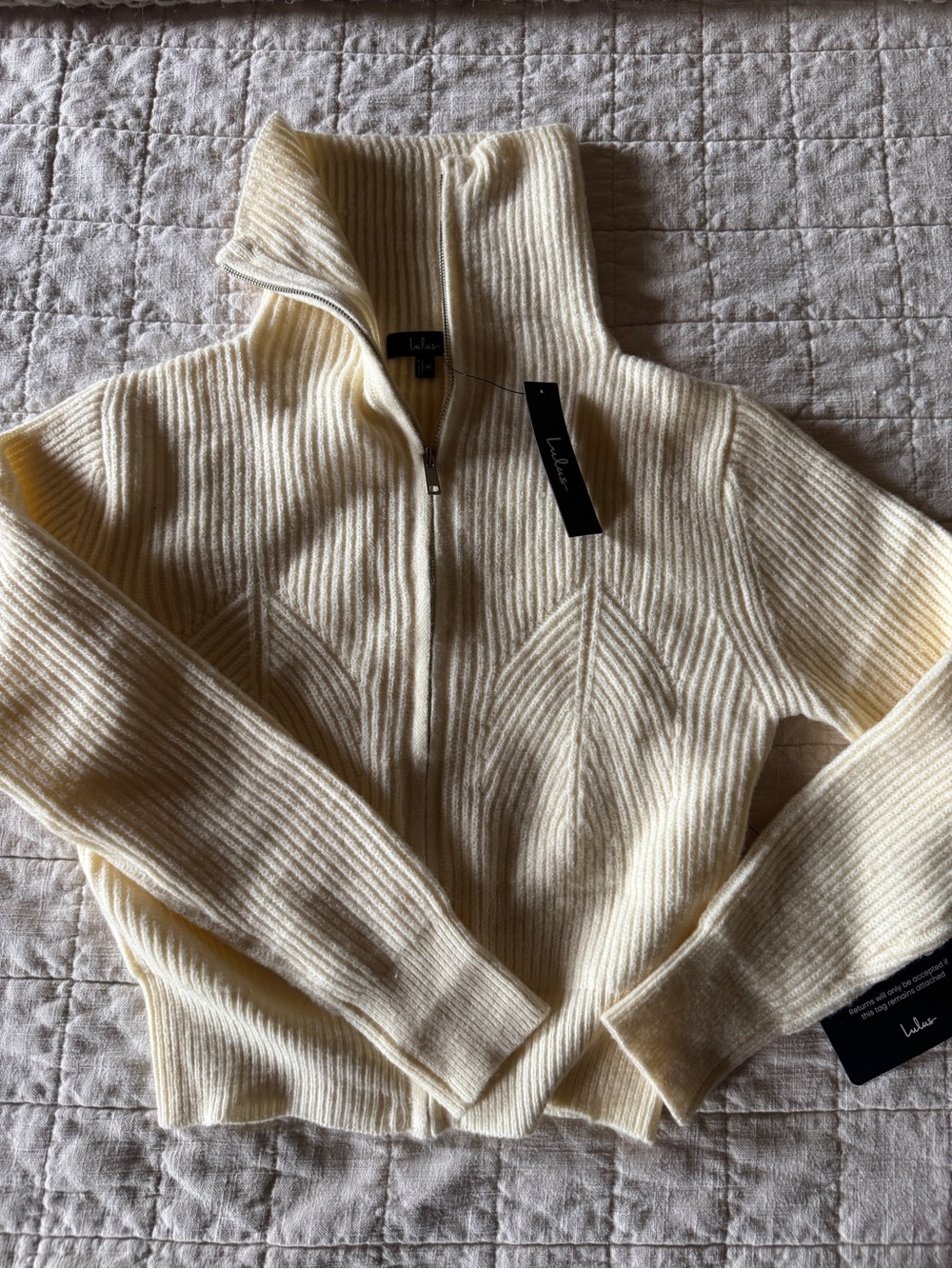 Lulu's Cream Ribbed Half-Zip Turtleneck Sweater